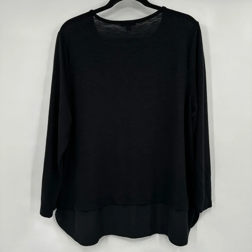 J Crew Mercantile Womens XXL Black Mixed Media Layered Hem Long Sleeve Top Layer
